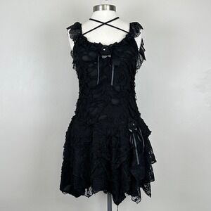 Dolls Kill Widow Dress XL Witchy Goth Whimsigoth Dark Fairy Punk Lace Distressed